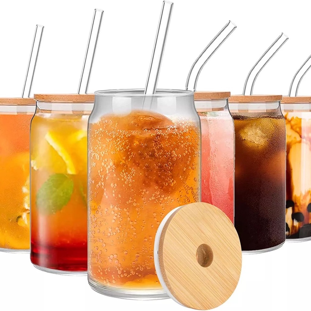 ✨NWT 16 oz. Clear Mason Jar Tumbler with Bamboo Lid and Straw